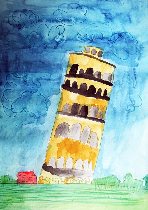 Artary Children Art Painting Leaning Tower of Pisa - Watercolour Week 3 Year 2012