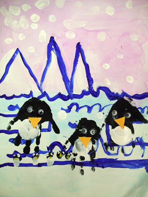Artary Children Art Painting Antarctic Hand Printed Penguin  Week 35 Year 2012