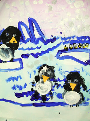 Artary Children Art Painting Antarctic Hand Printed Penguin  Week 35 Year 2012