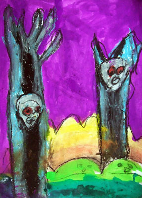 Artary Children Art Painting Scary Halloween Trees Week 40 Year 2012